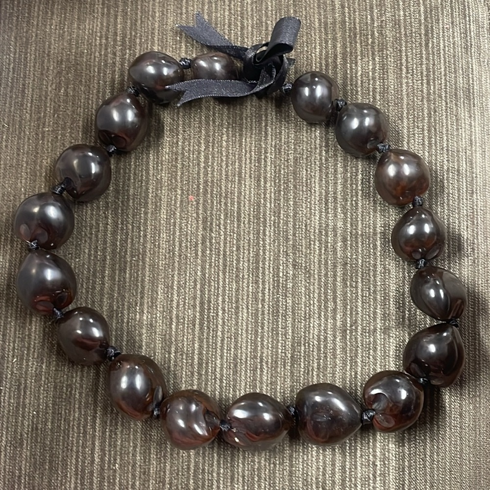 +19” KUKUI NUT Black-Brown Beaded LEI Necklace HAWAIIAN HAWAII